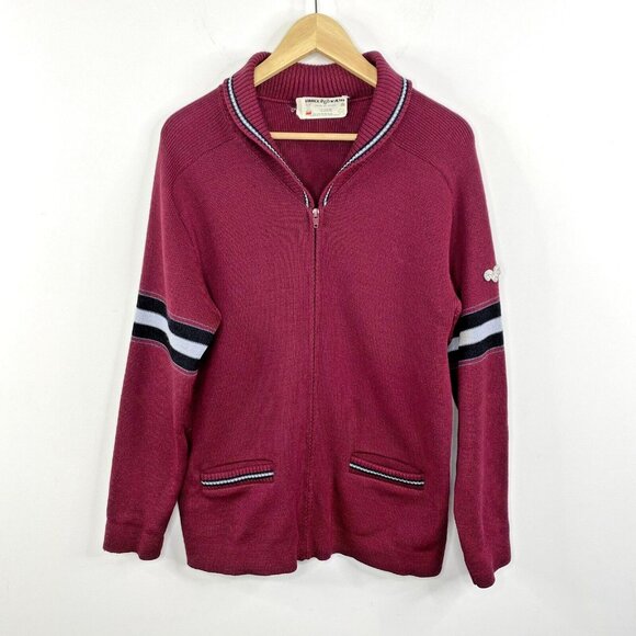 Vintage Curling Sweater Mens Large 100% Wool Full Zip Shawl Collar Hipster Retro - Picture 1 of 4
